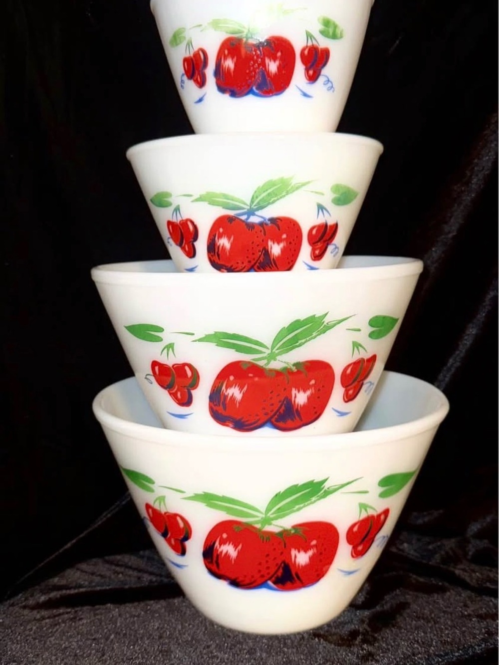 Vintage FireKing apples & cherries nesting bowls